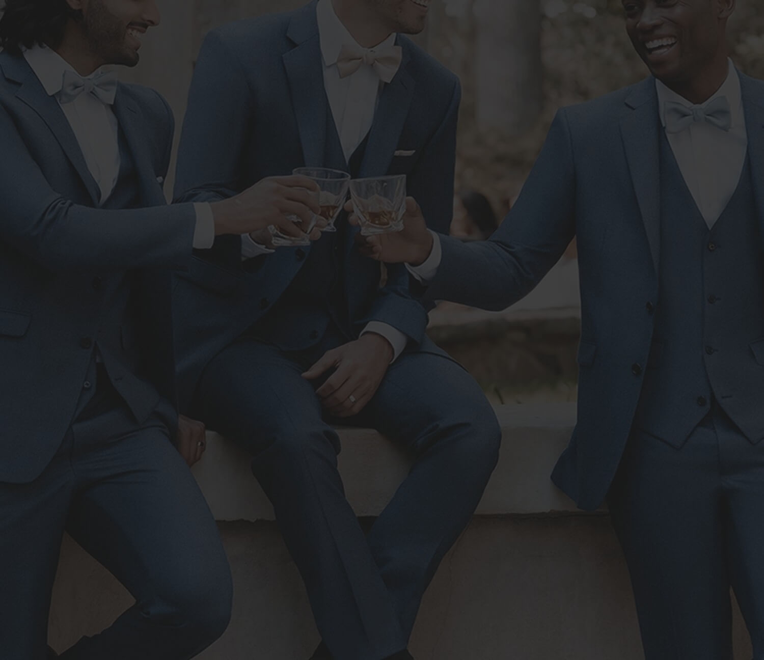 Models wearing a blue suits. Mobile image