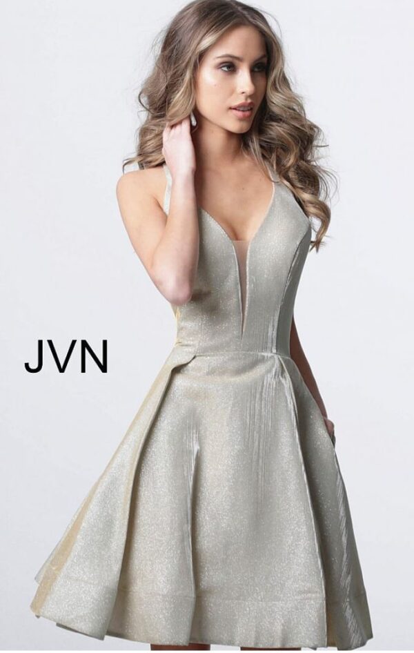 Fit and flare champagne Homecoming dress