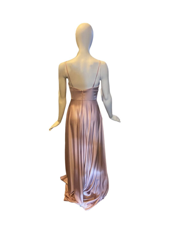 back of pink satin gown on mannequin