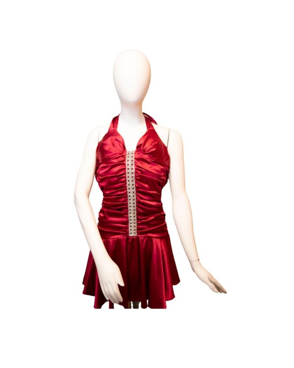 Red halter dress on mannequin