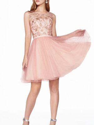 model wears pink tulle dress