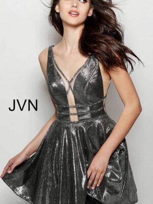 Model wears metallic dress