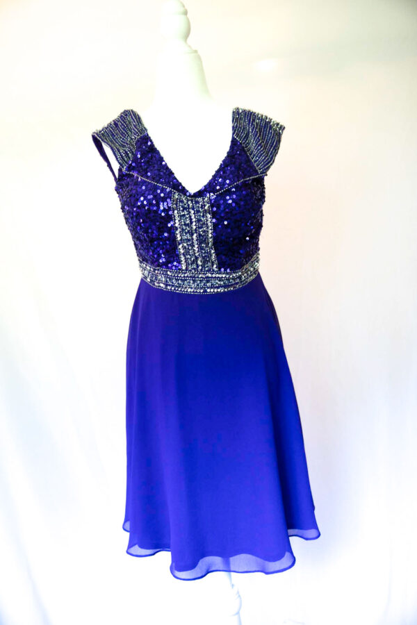 Sequined bodice with royal blue knit skirt