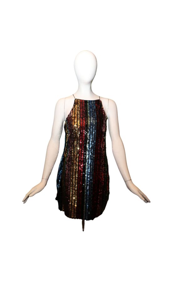 multi-color sequined dress on mannequin