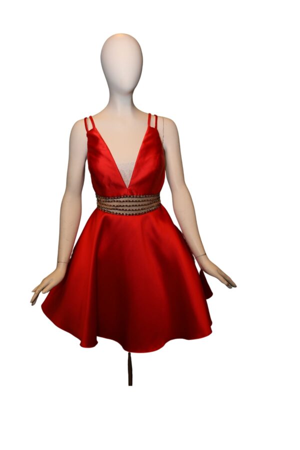 red flared dress on mannequin