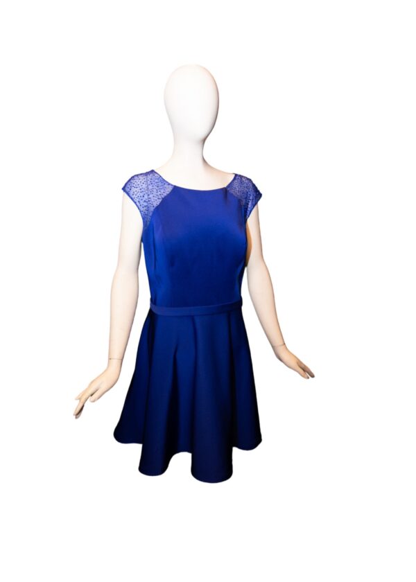 royal blue dress with cap sleeves on mannequin
