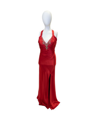 red satin dress on mannequin