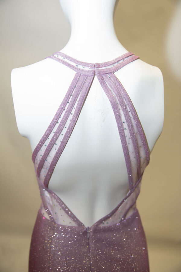 back of lavender dress on mannequin
