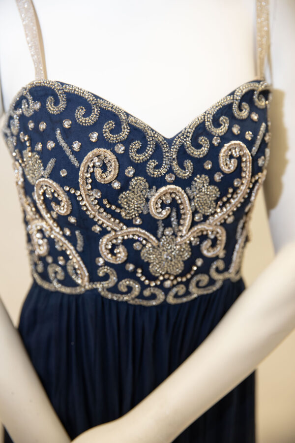 Closeup of navy gown