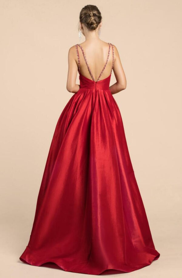 back of red ballgown