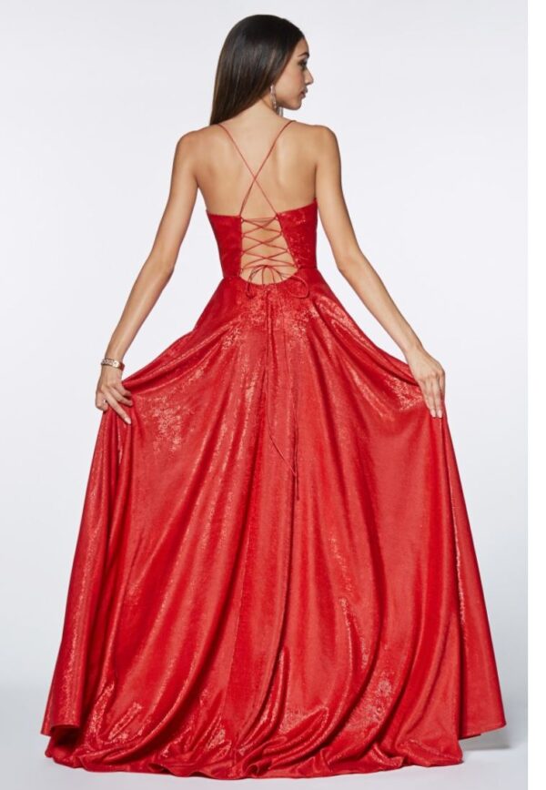 back of red dress with drawstring