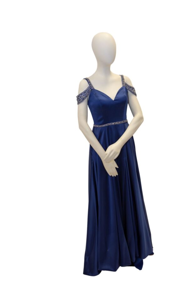 Blue satin dress on mannequin