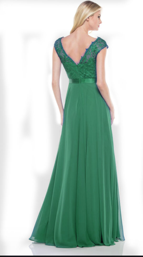 back of lacy green dress