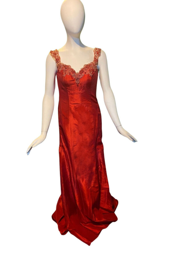 red satin dress on mannequin