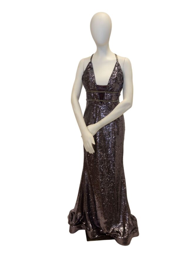 Purple sequined dress on mannequin