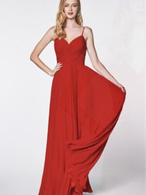 red chiffon dress on mannequin