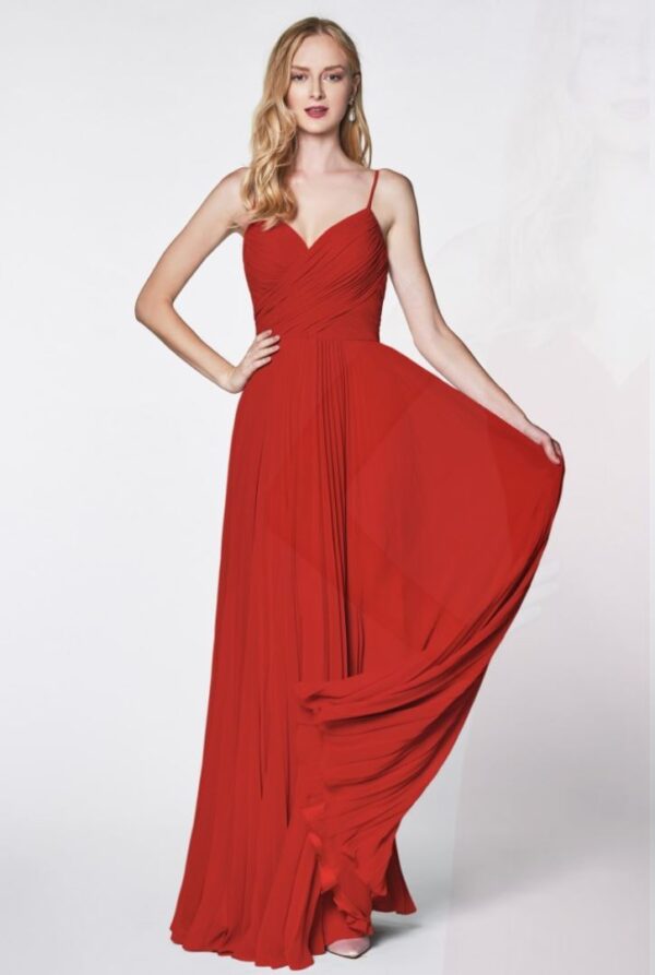 red chiffon dress on mannequin