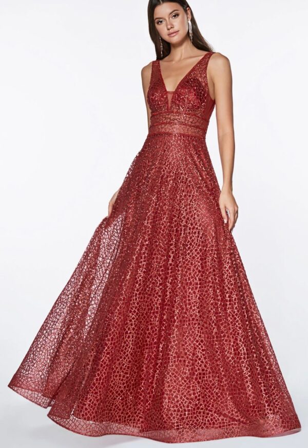 red glittery dress on model