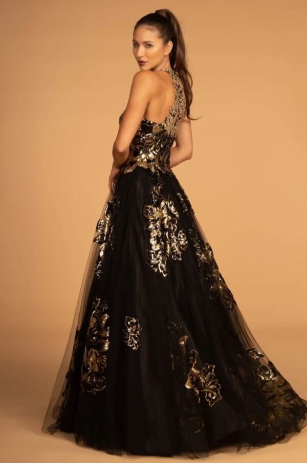 black and gold sequined dress