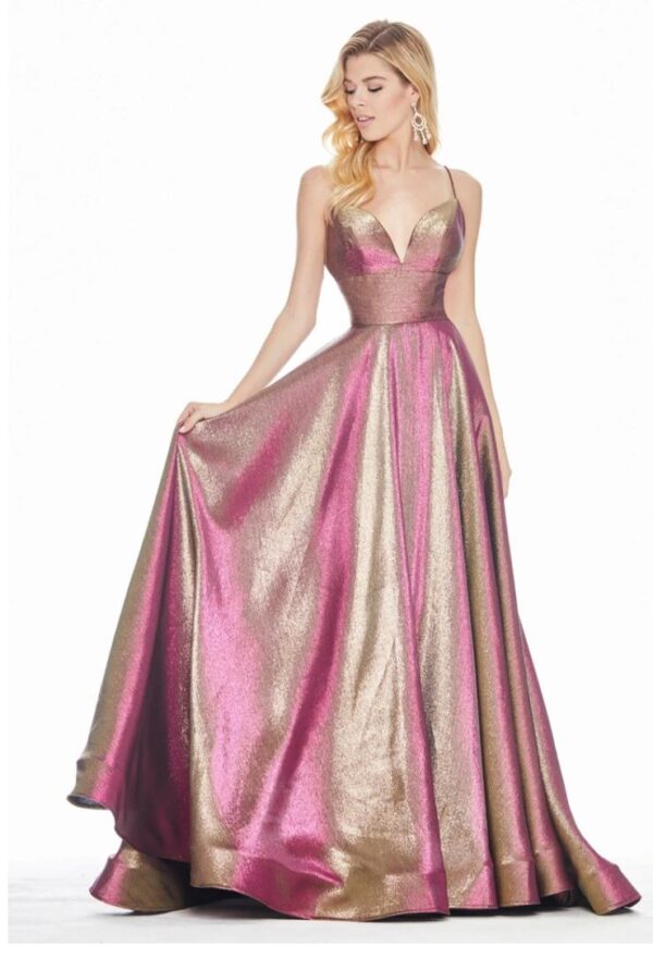 iridescent dress on model