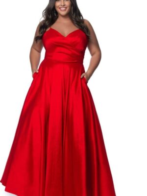 satin red dress on model