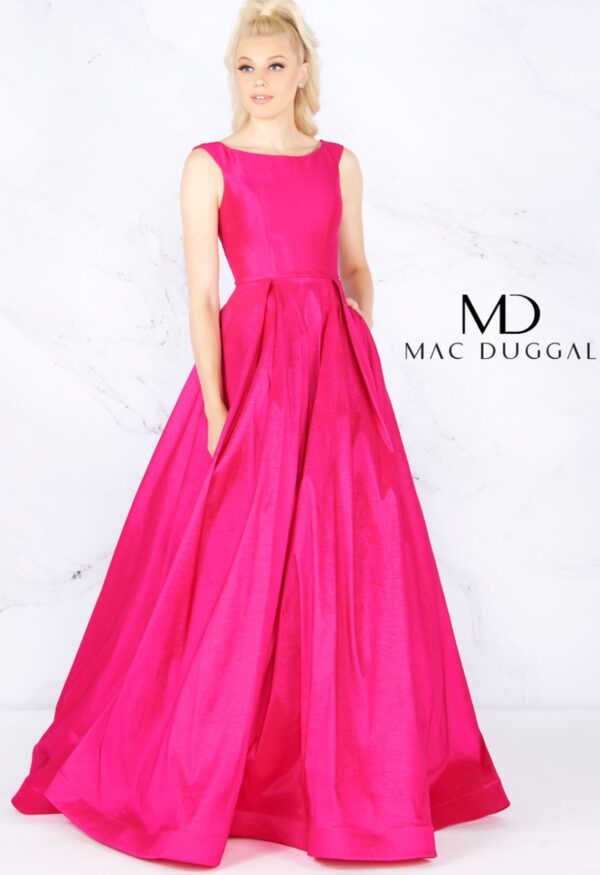 Magenta ballgown on model