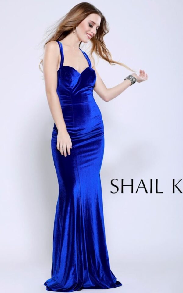 velvet sapphire dress on model