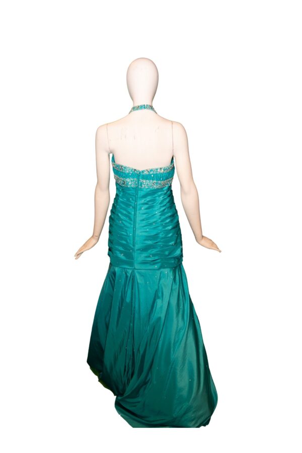 back of turquoise dress