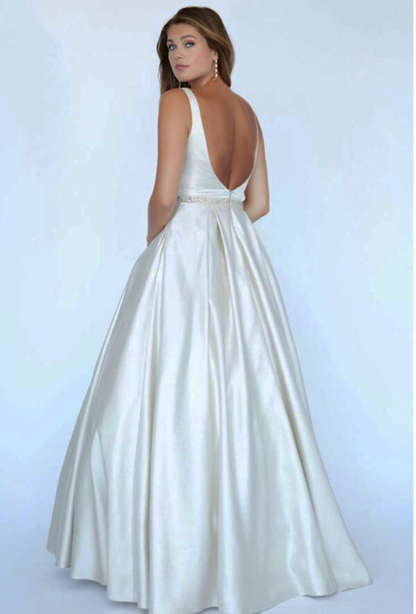 back of white ballgown