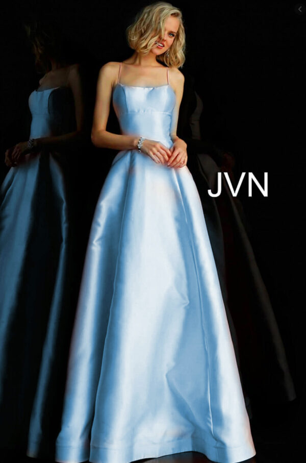 Light blue gown on model