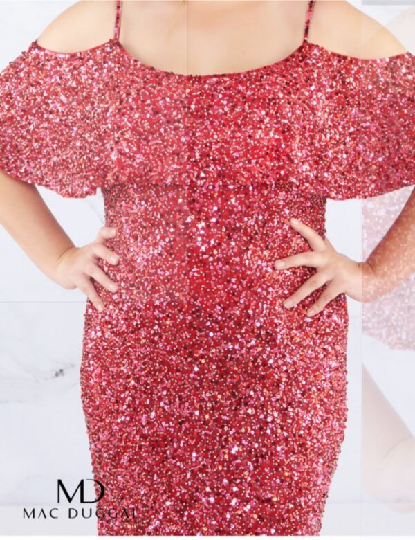 Closeup of red sequined dress