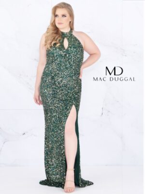 green sequined dress on model