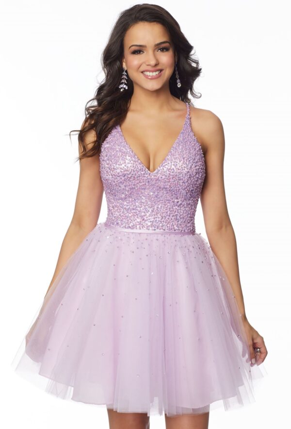 lavender dress on model