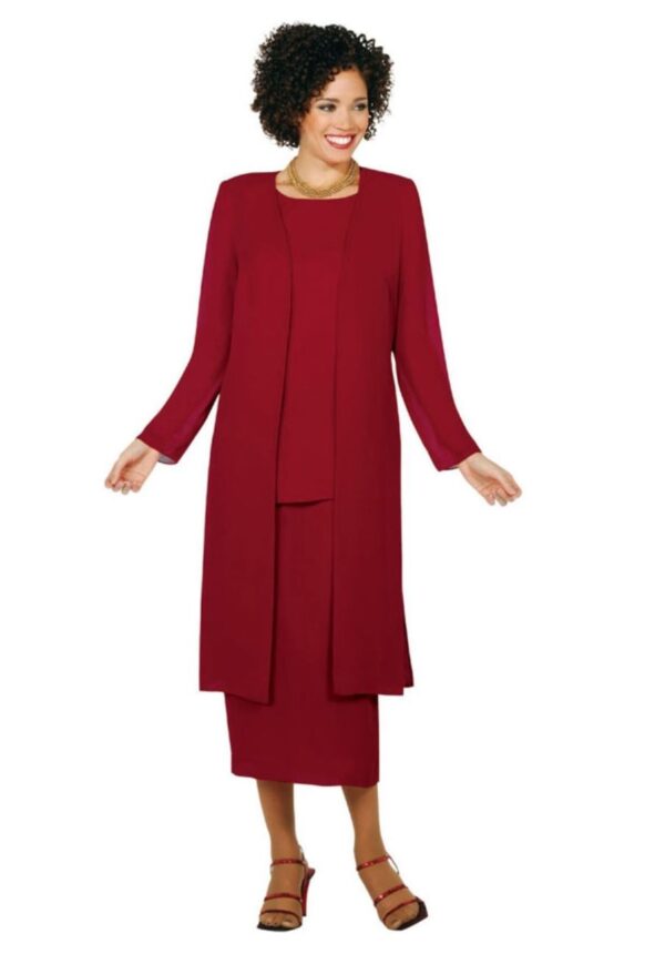 red mid-length dress with jacket