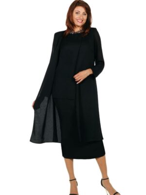 black below-the-knee dress with jacket