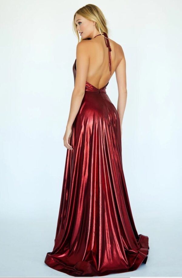 back of shiny red dress