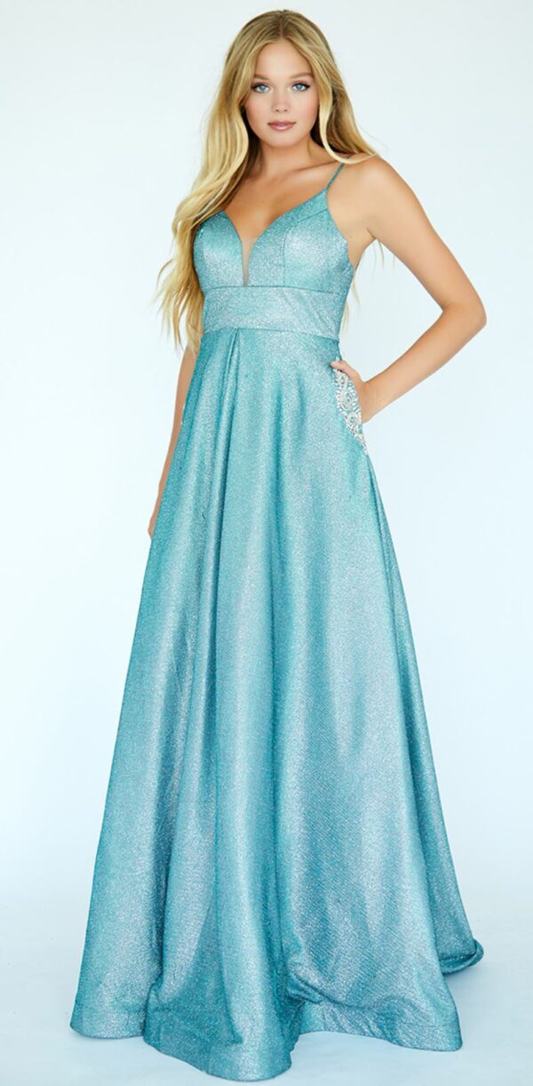 blue shimmery gown