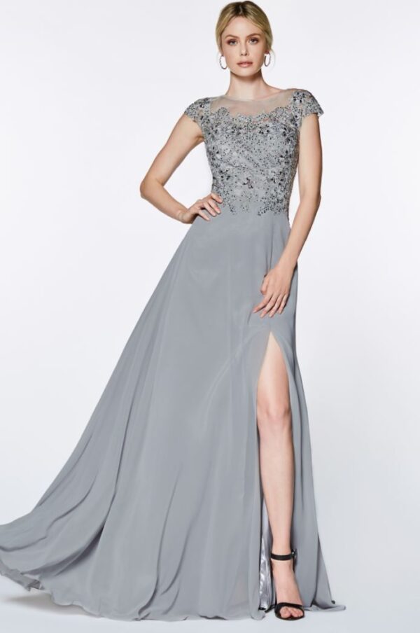 silver dress on model