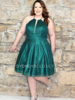 shimmery green dress on model