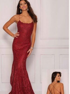 burgundy dress on model