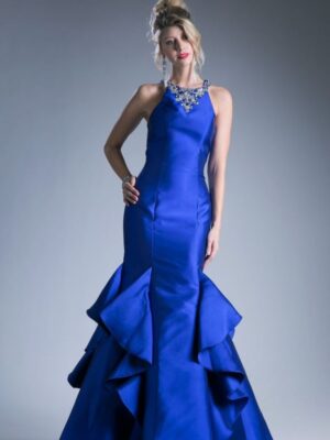 Royal blue mermaid dress on model