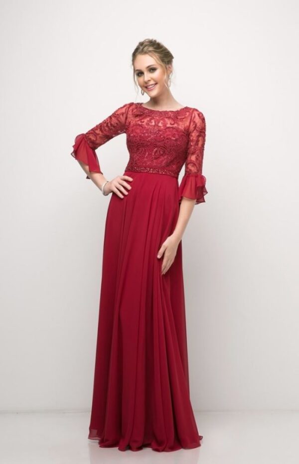 long-sleeved chiffon gown