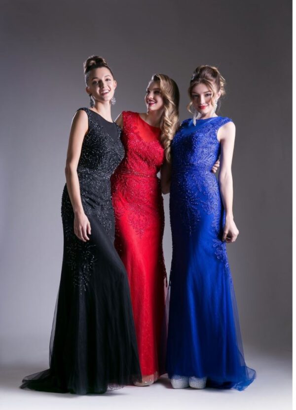 Three models showing dresses