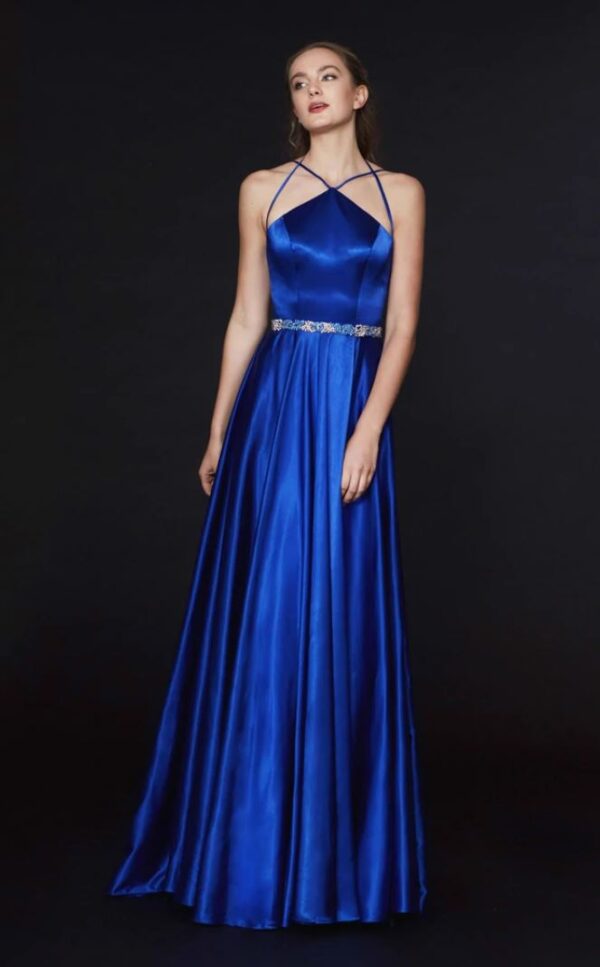 royal blue halter gown