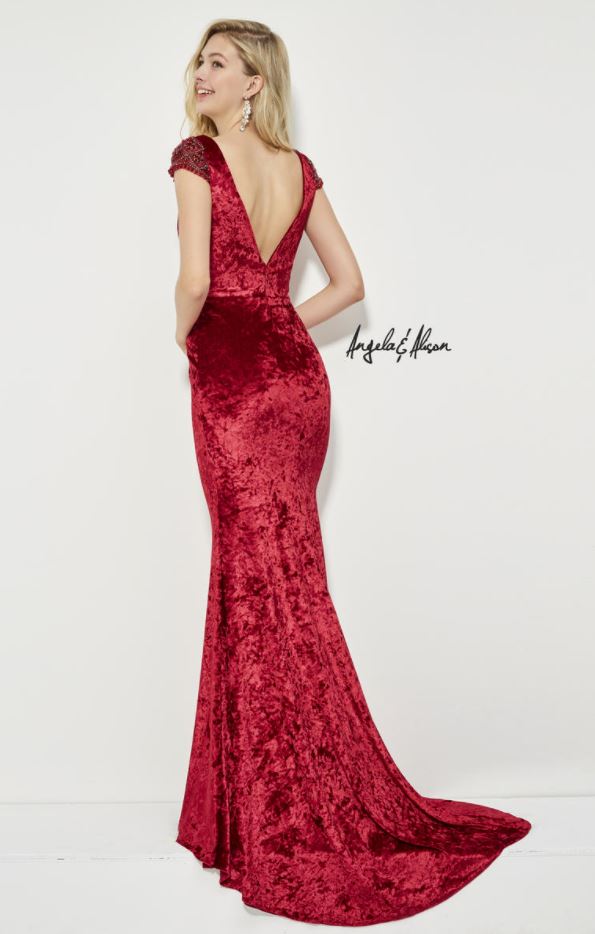 back of red velvet dress