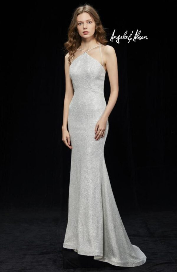 silver gown on model