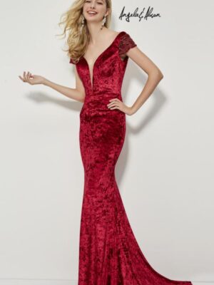 crushed velvet red dress on model