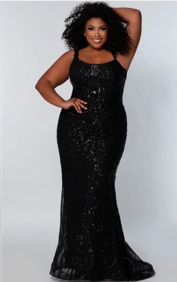 black sequined gown