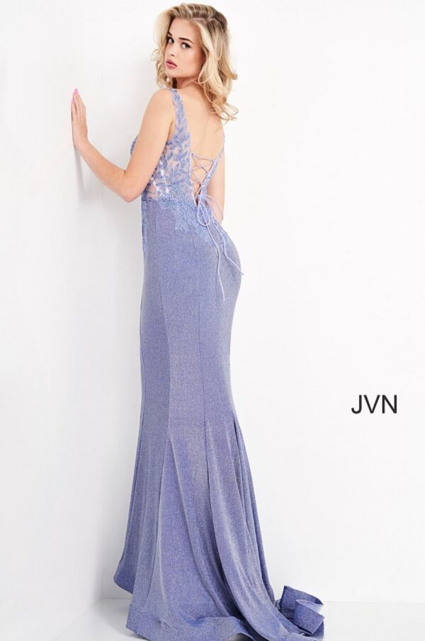 back of light blue gown