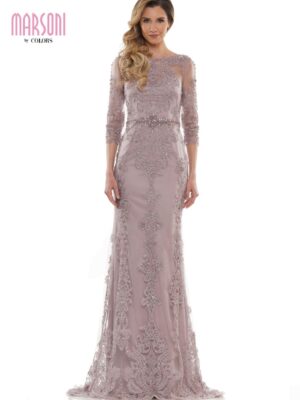 long sleeved gown in dusty rose